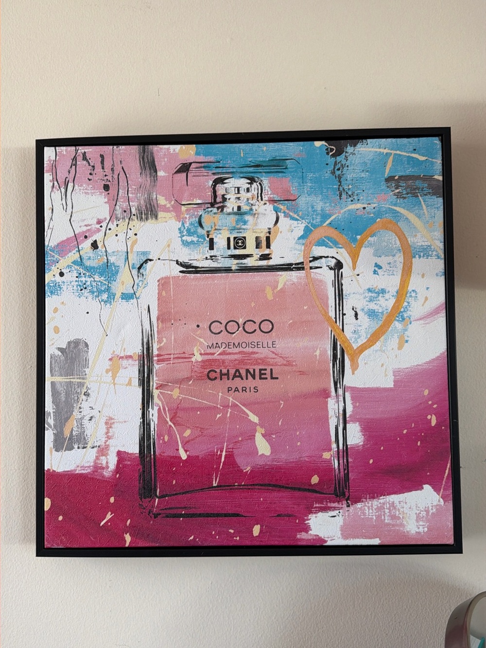 CHANEL COCO Mademoiselle Perfume Bottle Wall Art - Pink Blue Gold